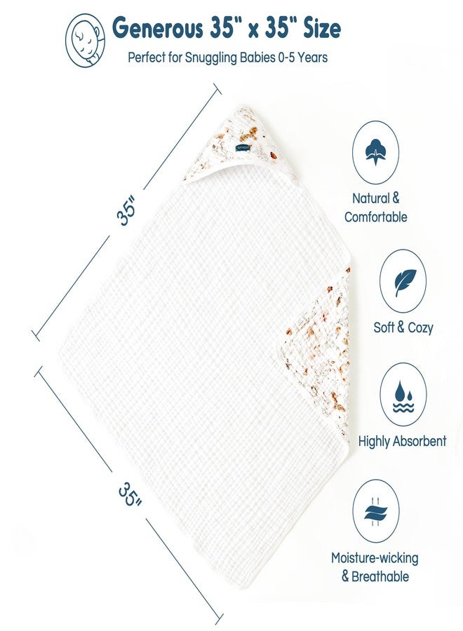 GRSSDER Ultra Soft Absorbent Muslin Cotton Baby Hooded Towel 2 Pack with Original Patterns, Extra Large Size 35"x 35" Swaddle Wrap for Newborn Infant and Toddler - Image 2
